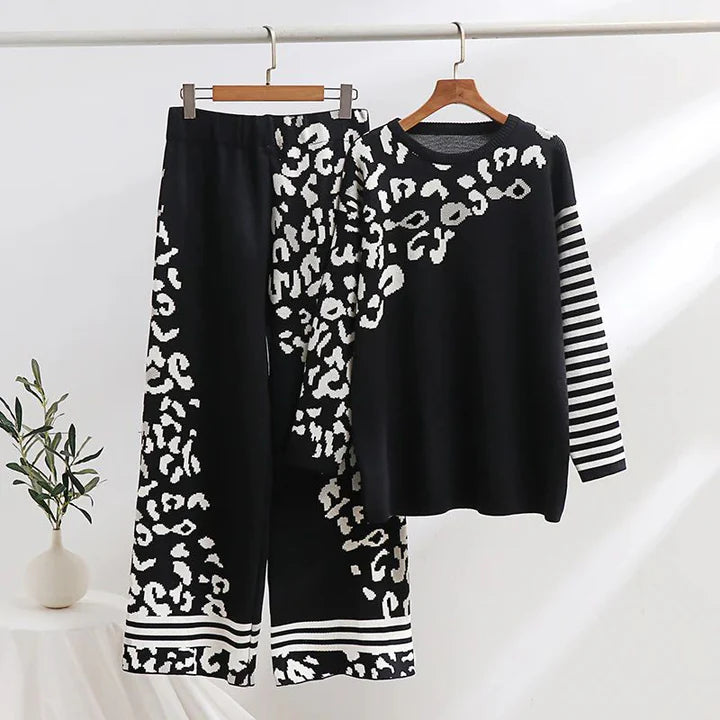Kiara Leopard Print Woolen Fleece Co-ord Set